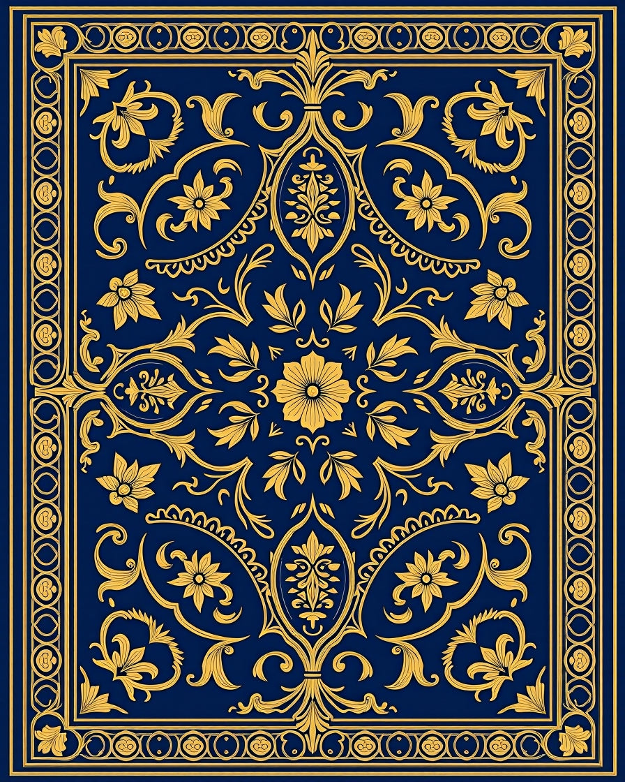 Classic Blue Yellow Elaborate Floral Rug