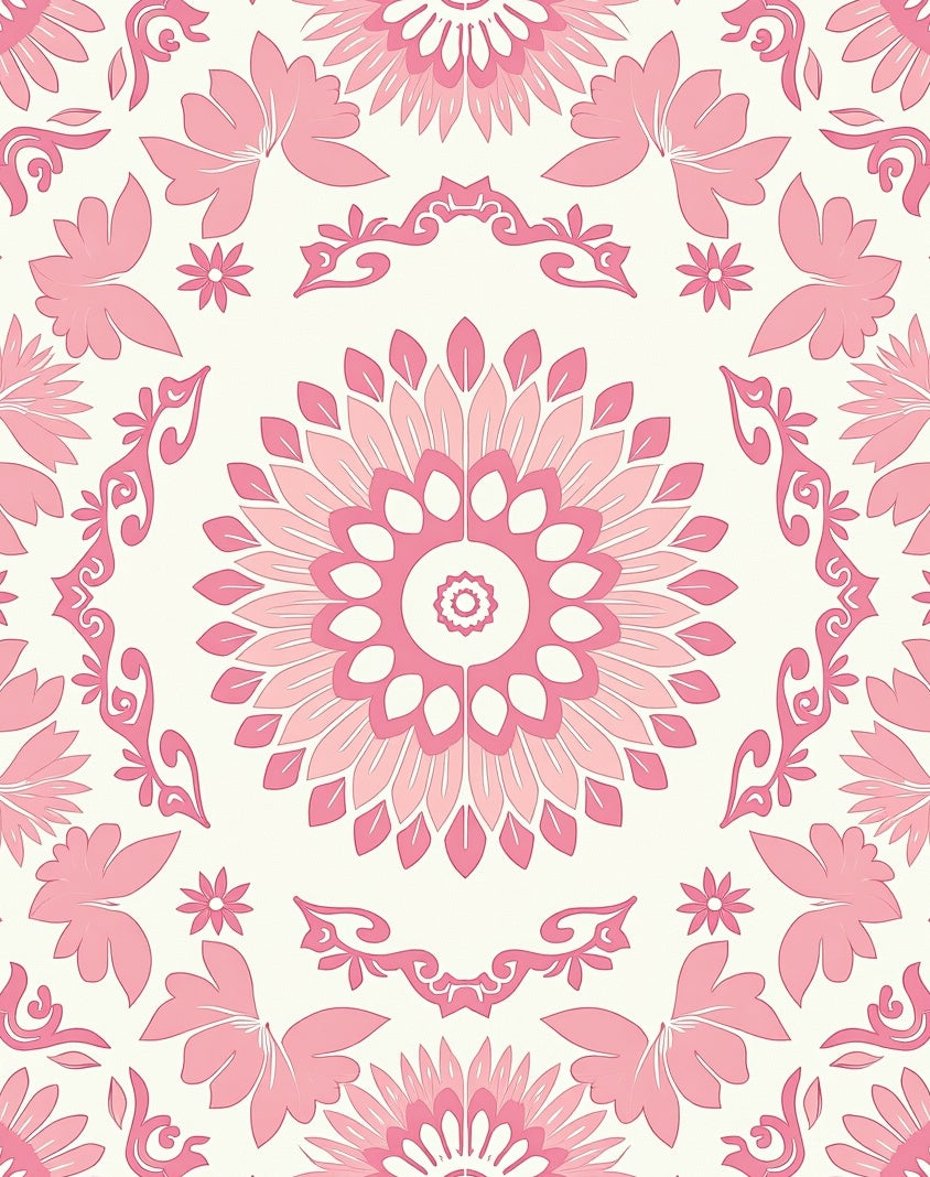 Pink Floral Medallion Pattern Rug