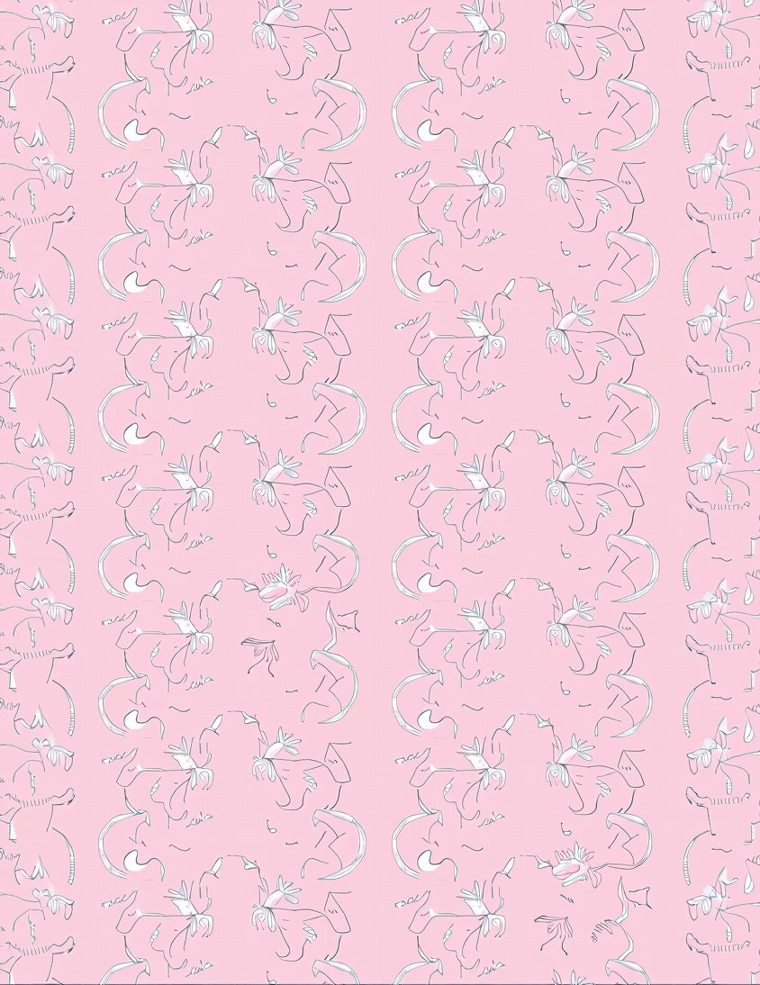 Playful Pink Line Art Animals Rug