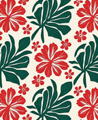 Bold Red Green Tropical Bloom Pattern Rug