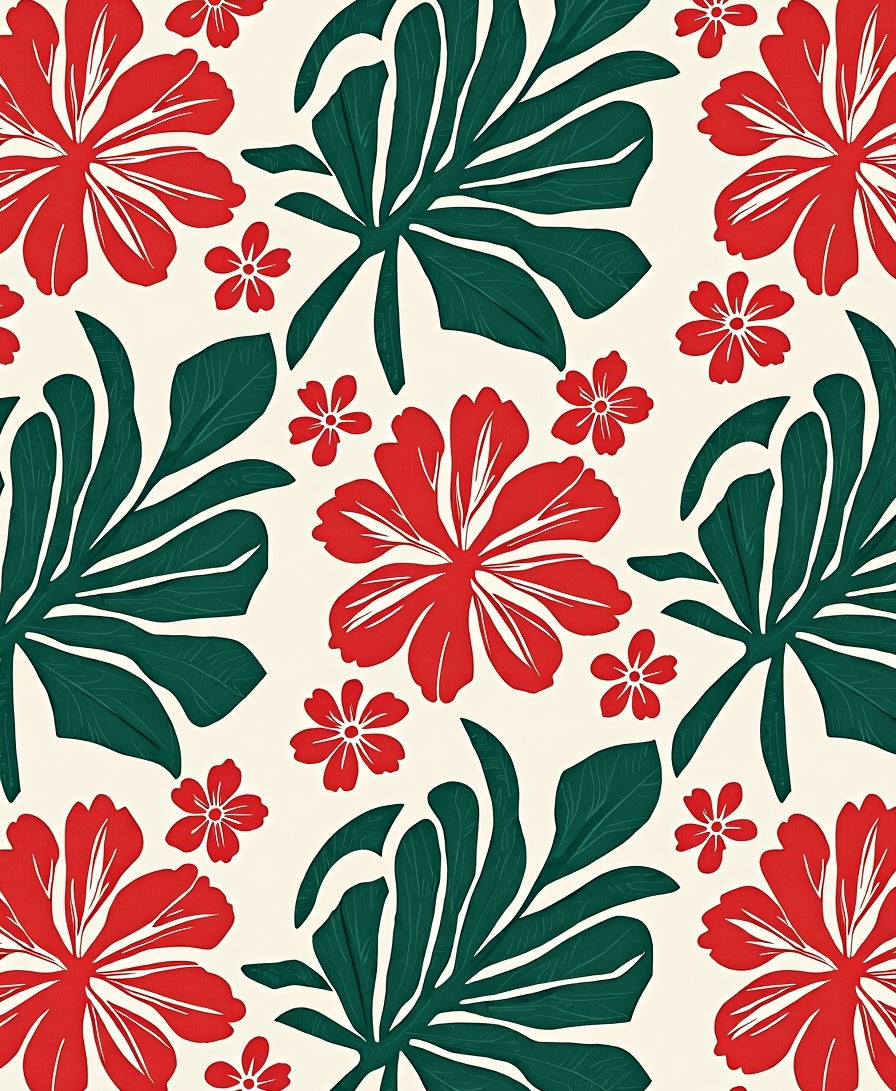 Bold Red Green Tropical Bloom Pattern Rug