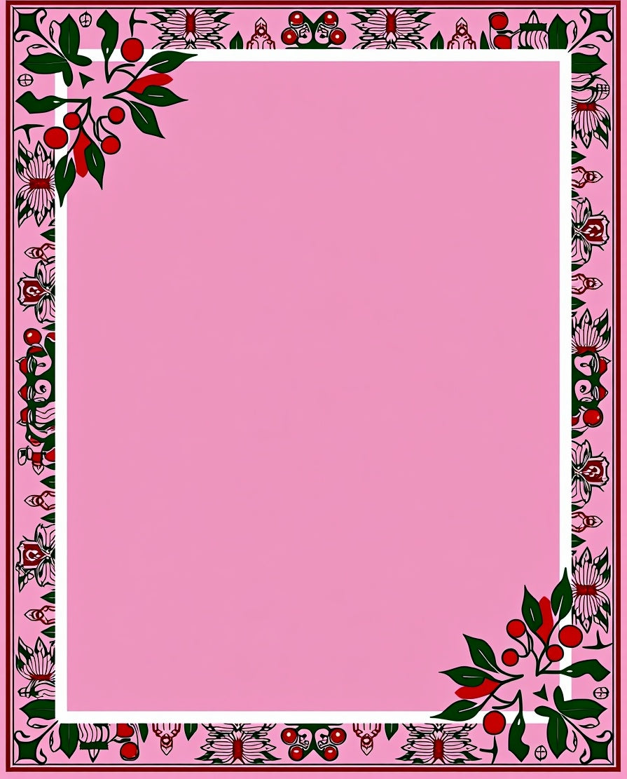 Pink Floral Berry Border Rug