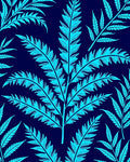 Cyan Fern Pattern On Navy Background Rug