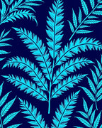 Cyan Fern Pattern On Navy Background Rug