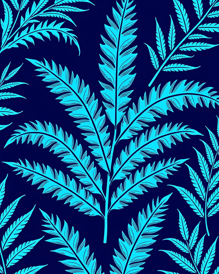 Cyan Fern Pattern On Navy Background Rug