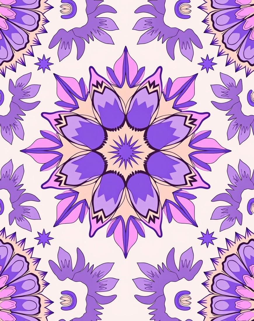 Vibrant Purple Floral Symmetry Rug