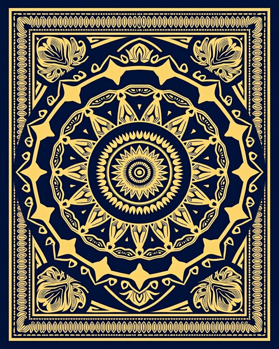 Intricate Gold Mandala Pattern Rug
