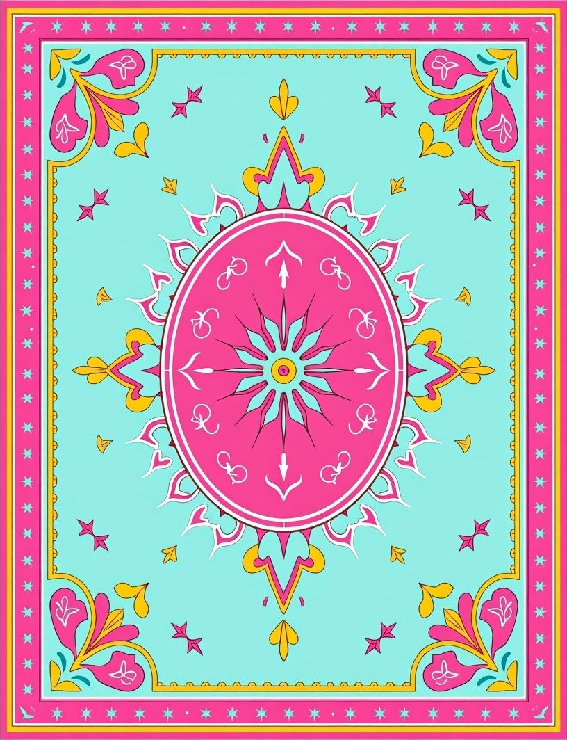 Vibrant Folk Art With Mandala Design Rug