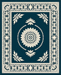 Intricate Floral Medallion Border Design Rug