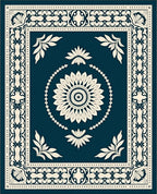 Intricate Floral Medallion Border Design Rug