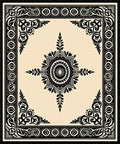 Elegant Black Cream Medallion Design Rug