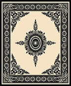 Elegant Black Cream Medallion Design Rug