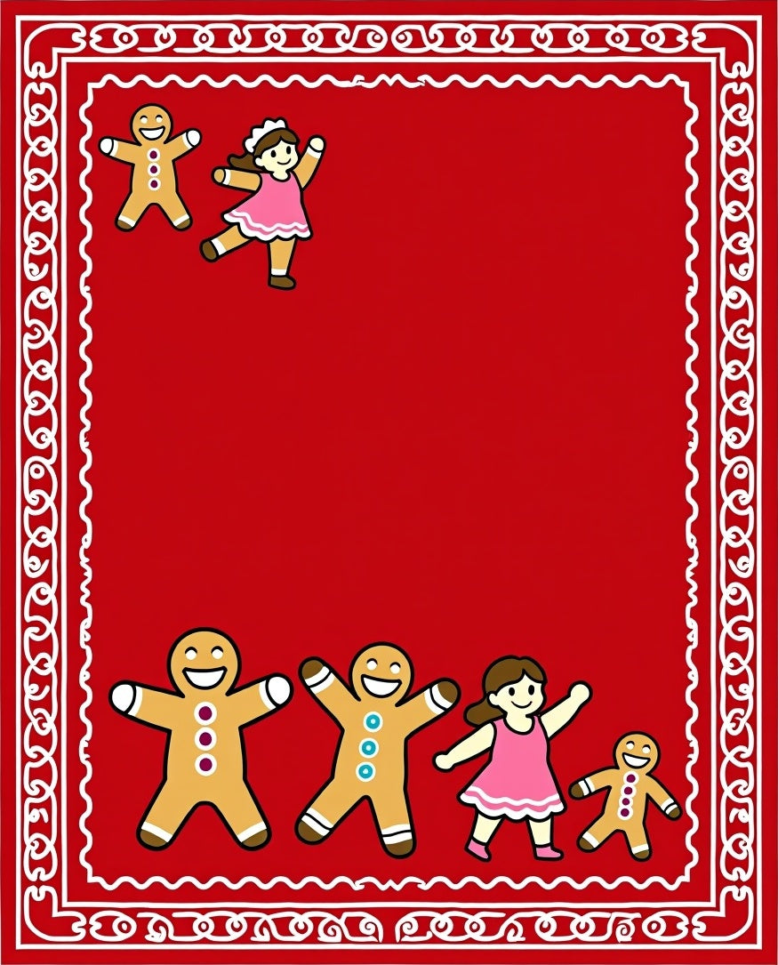 Red Gingerbread Family Border Art Rug
