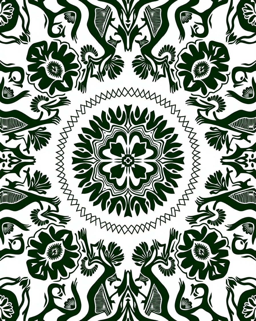 Dark Green Floral Mandala Pattern Rug