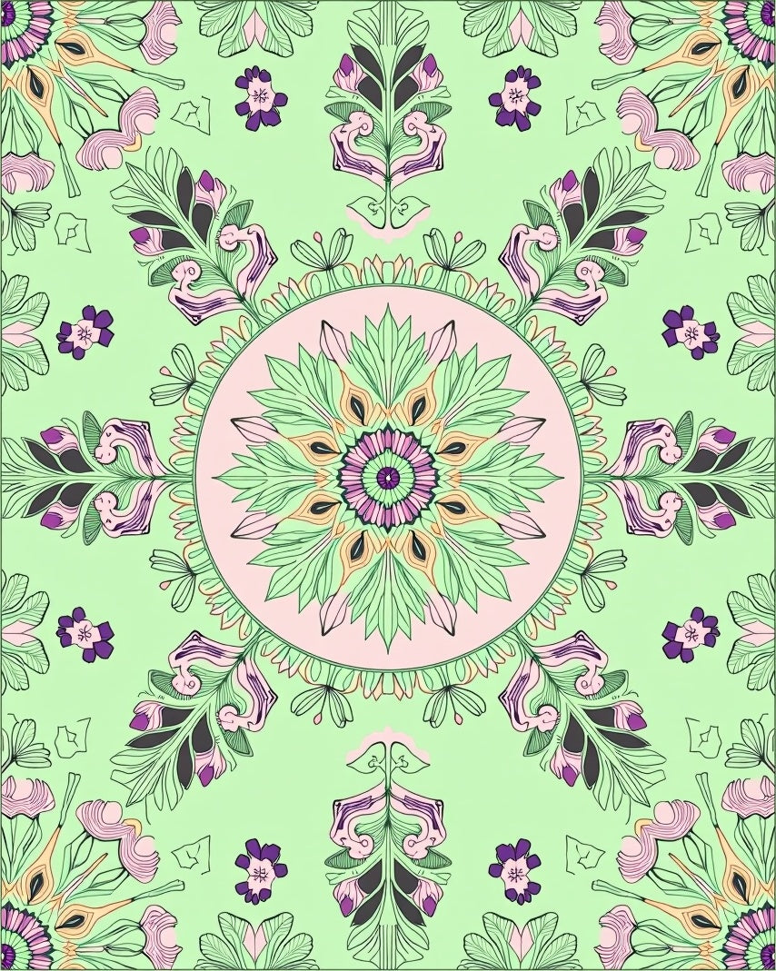 Mint Green Mandala Floral Medallion Rug