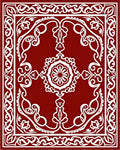 Intricate White Floral Scrollwork Red Rug