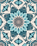 Marine Blue Geometric Flower Pattern Rug
