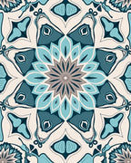 Marine Blue Geometric Flower Pattern Rug