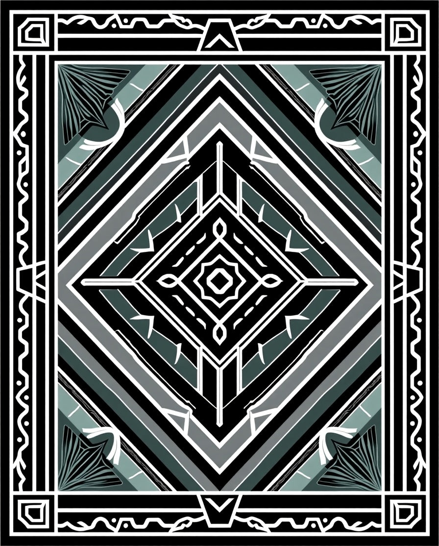 Art Deco Geometric Teal Black Rug