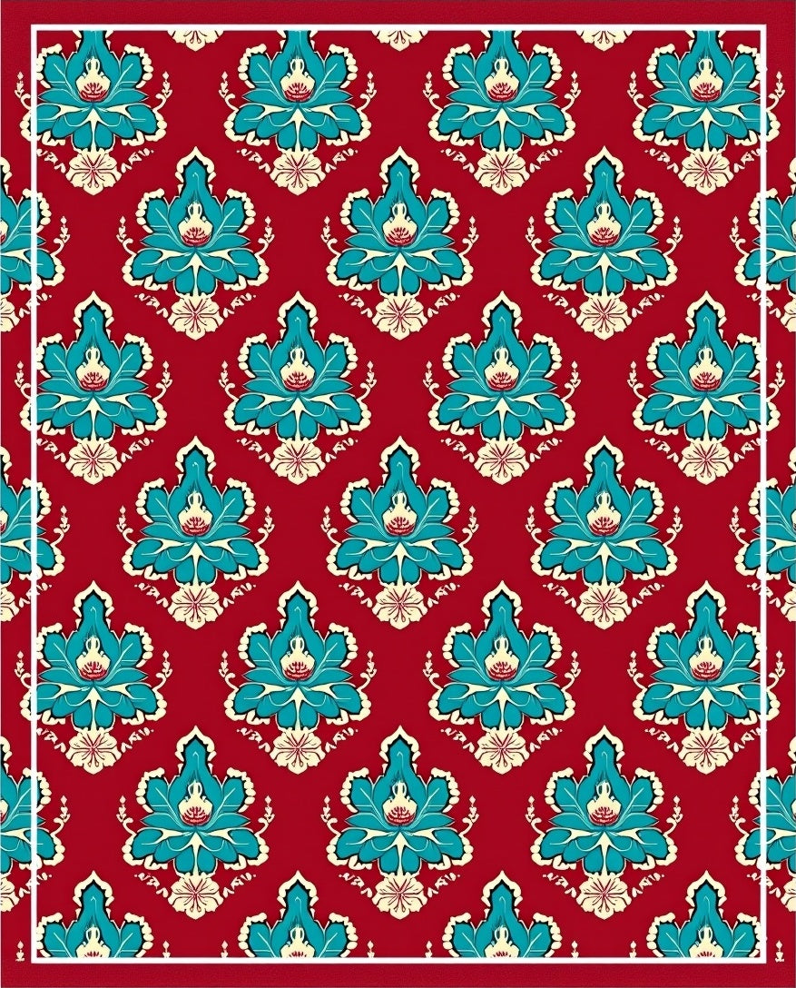 Teal Lotus All Over Floral Design Rug