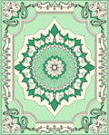 Green Floral Medallion Border Design Rug