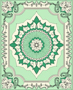 Green Floral Medallion Border Design Rug