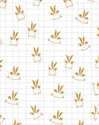 Golden Bunny Whimsical Grid Pattern Rug
