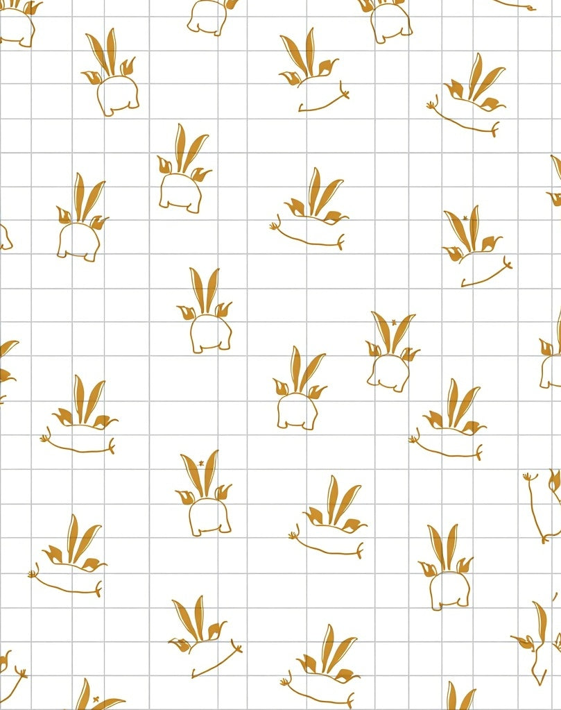 Golden Bunny Whimsical Grid Pattern Rug
