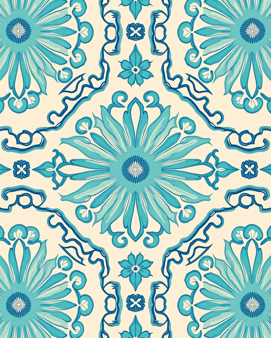 Teal Floral Detailed Decorative Rug