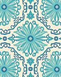 Teal Floral Detailed Decorative Rug
