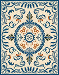 Ornate Blue and Orange Floral Medallion Rug