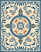 Ornate Blue and Orange Floral Medallion Rug