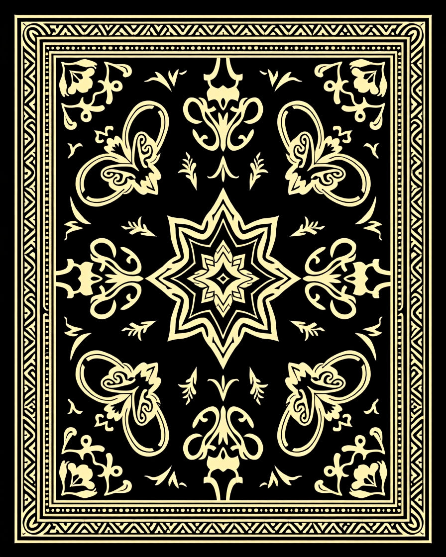 Black Gold Ornamental Floral Design Rug