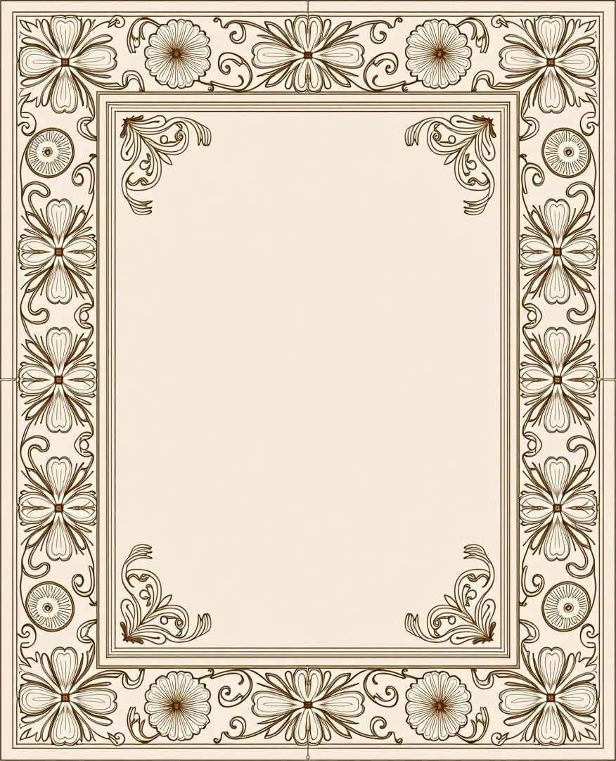 Cream Floral Scroll Border Rug