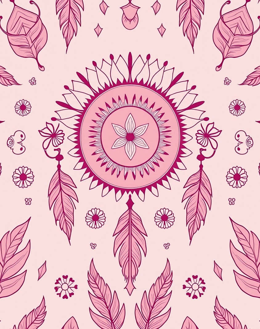 Feminine Pink Feather Mandala Pattern Rug
