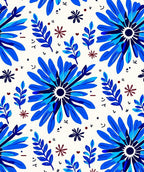 Vibrant Blue Floral Branch Pattern Rug