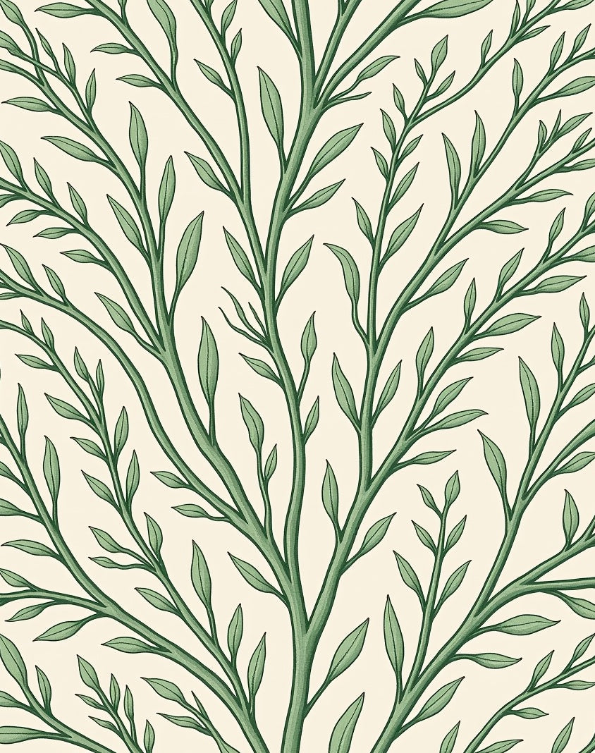 Green Branch Silhouette Pattern Design Rug