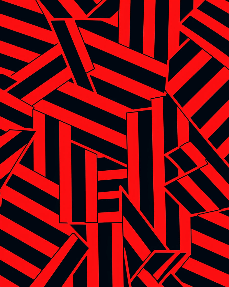 Bold Red Black Abstract Stripe Rug