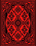 Red Black Intricate Floral Pattern Rug