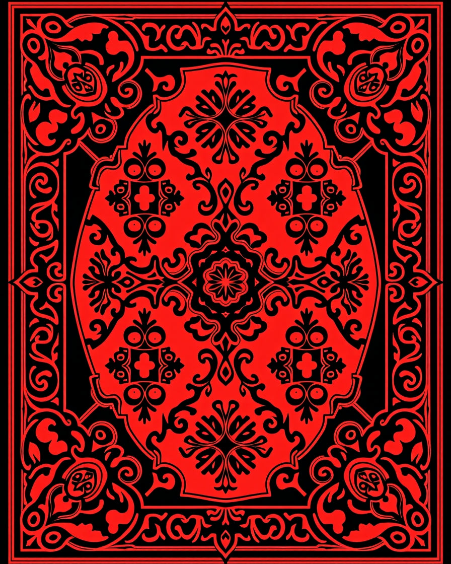 Red Black Intricate Floral Pattern Rug