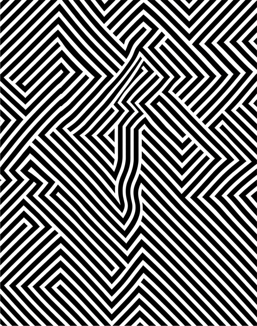 Bold Black and White Geometric Maze Rug