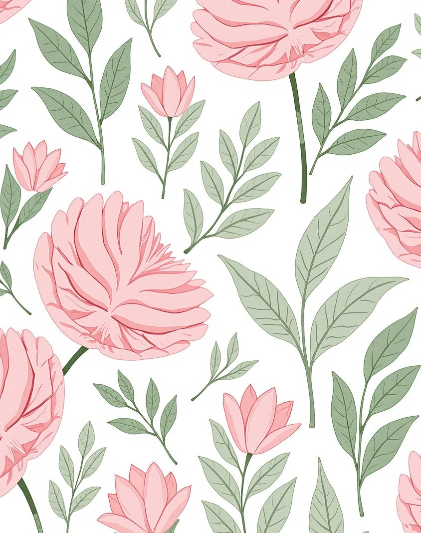 Pink Floral Branches Leaves Pattern Rug