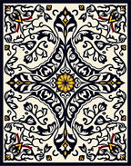 Elegant Black Yellow Floral Motif Rug