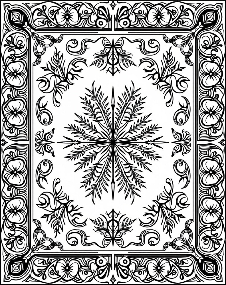 Ornate Floral Vine Border Design Rug