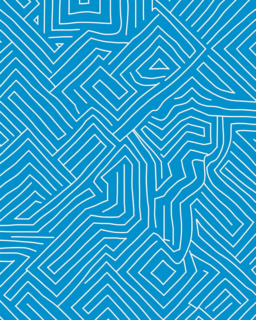 Blue White Interconnected Line Maze Rug