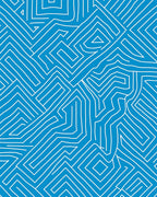 Blue White Interconnected Line Maze Rug
