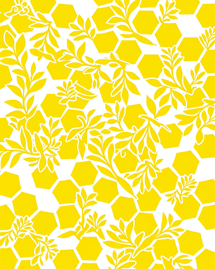 Yellow Hexagon Vine Pattern Rug