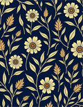 Botanical Flower Vine Pattern Rug