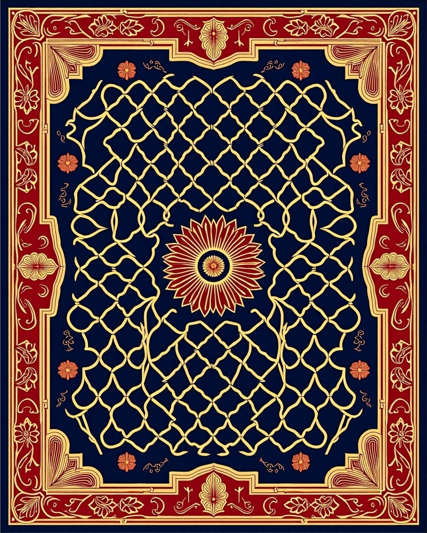 Ornate Floral Lattice Pattern Rug