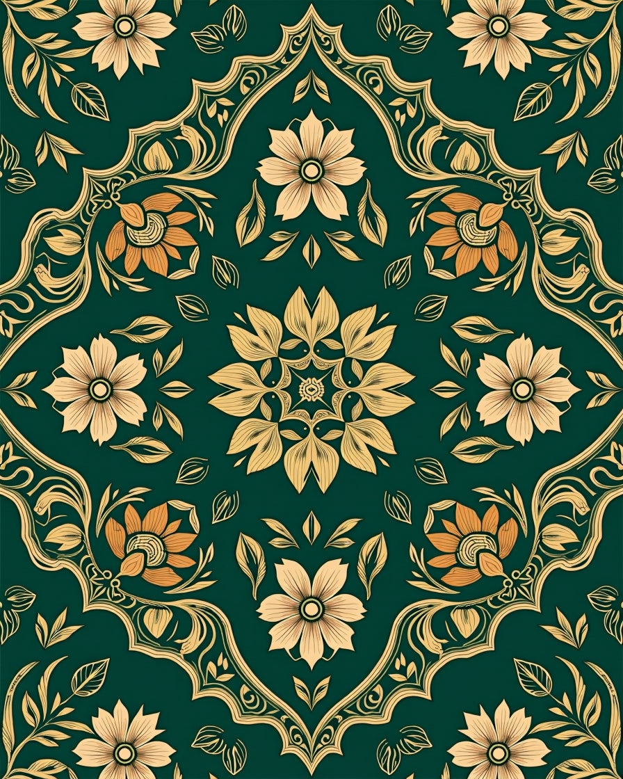 Intricate Floral Filigree Dark Teal Design Rug